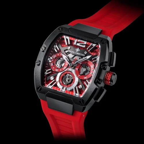 Μαύρο ανδρικό ρολόι Ralph Christian με ατσάλινο λουράκι The Intrepid Sport - Racing Red 42,5MM