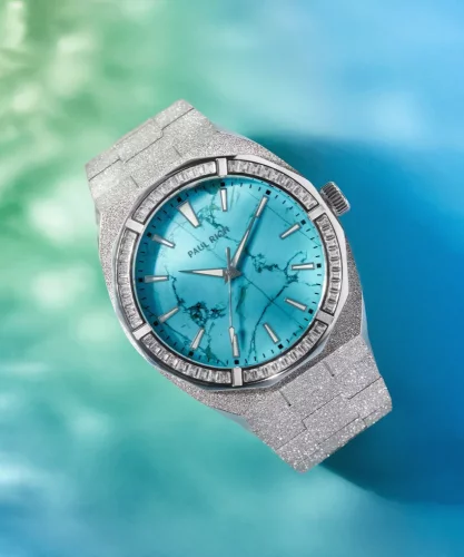 Relógio Paul Rich de prata para homem com pulseira de aço Frosted Star Dust Azure Dream - Silver 45MM