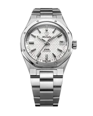 Men's silver Nivada Grenchen watch with steel strap 77 SST WHITE MK2 69014A77 With Date 38MM Automatic
