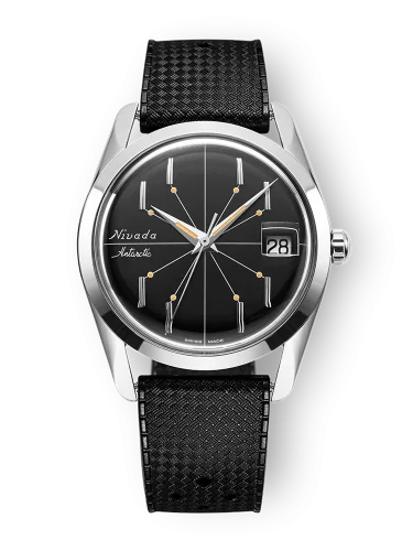 Stříbrné pánské hodinky Nivada Grenchen s gumovým páskem Antarctic Spider 35011M01 35M