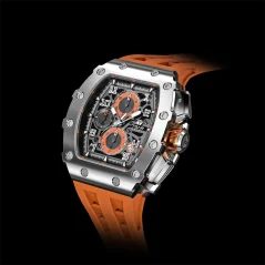 Men's silver Tsar Bomba Watch with a rubber band TB8204Q - Silver / Orange 43,5MM