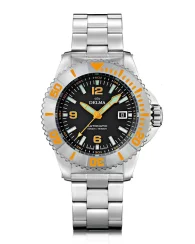 Stříbrné pánské hodinky Delma s ocelovým páskem Blue Shark IV Silver Black / Orange 47MM Automatic