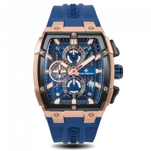 Men's gold Ralph Christian watch with steel strap The Polaris Chrono - Rose Gold / Royal Blue 42,5MM