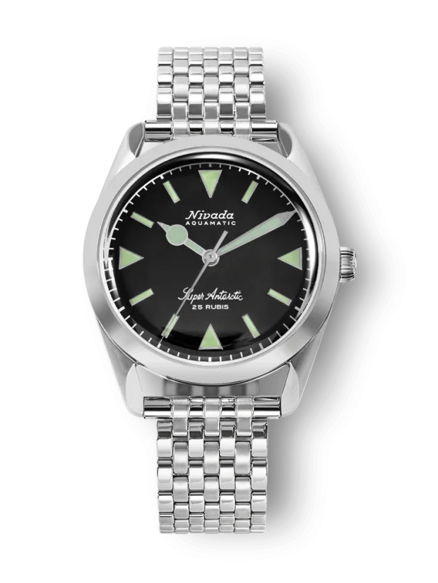 Men's silver Nivada Grenchen watch with steel strap Super Antarctic 32026A12 38MM Automatic