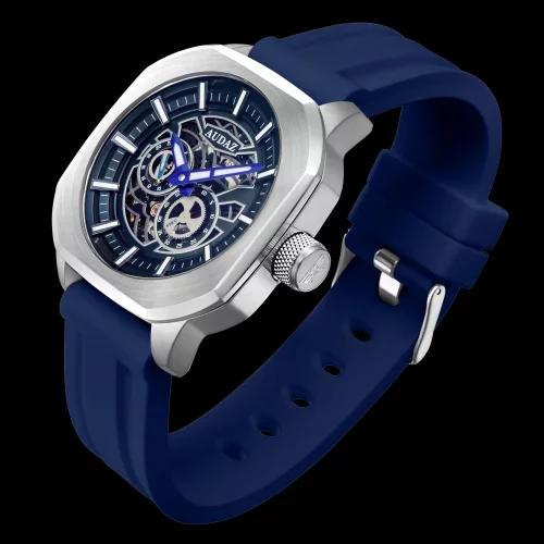 Strieborné pánske hodinky Audaz Watches s gumovým pásom Maverick ADZ3060-02 - Automatic 43MM