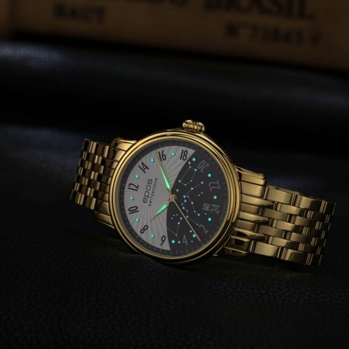 Relógio masculino Epos em ouro com pulseira de aço Emotion 24H 3390.302.22.38.32 41MM Automatic