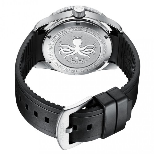 Muški crni sat Phoibos Watches s gumenim pojasom Wave Master PY010AR - Green Automatic 42MM