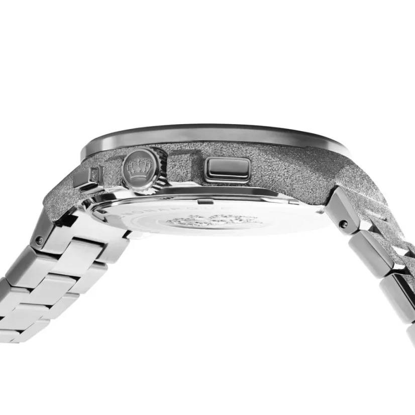 Montre Louis XVI pour homme en argent avec bracelet en acier Frosted Le Monarque 1212 - Silver 42MM
