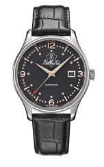 Relógio Delbana prata para homens com pulseira de couro Della Balda Black / Gold Black 40MM Automatic