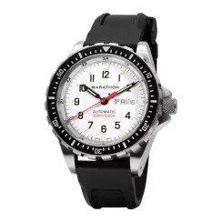 Strieborné pánske hodinky Marathon Watches s gumovým pásikom Arctic Edition Jumbo Day/Date Automatic 46MM