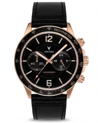 Černé pánské hodinky Vincero z pravé kůže The Apex Rose Gold/Black 42MM