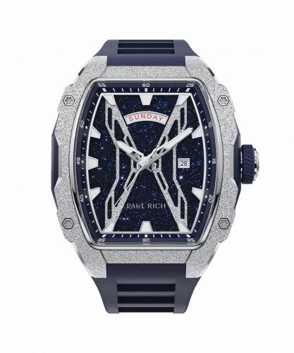 Strieborné pánske hodinky Paul Rich Watch s gumovým pásikom Frosted Astro Day & Date Lunar - Silver / Blue 42,5MM