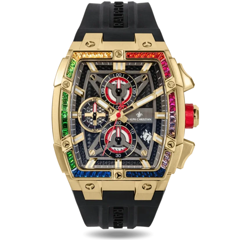 Zlaté pánské hodinky Ralph Christian s gumovým páskem The Polaris Chrono Ice - Midnight Radiance 42,5MM