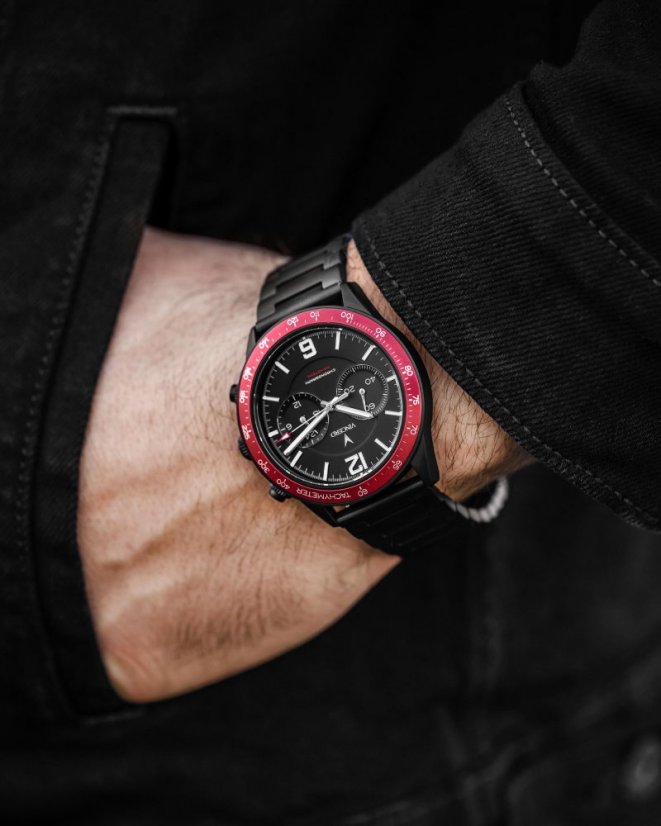 Men's black watch Vincero with steel strap The Apex Matte Black/Crimson 42MM