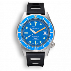 Stříbrné pánské hodinky Squale s gumovým páskem 1521 Blue Blasted Rubber - Silver 42MM Automatic