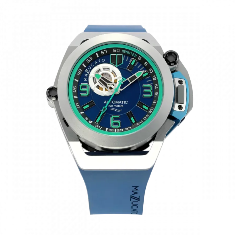 Men's Mazzucato black watch with rubber strap RIM Scuba Black / Blue - 48MM Automatic