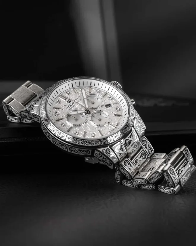 Stříbrné pánské hodinky Louis XVI s ocelovým páskem Palais Royale With Diamond 1821 - Silver 43MM