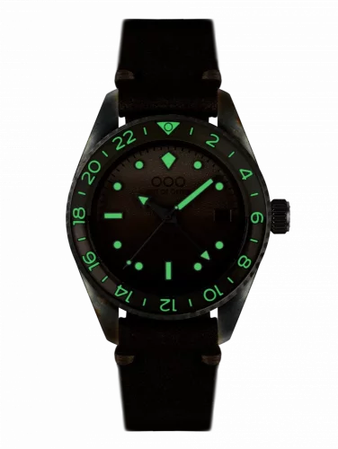 Stříbrné pánské hodinky Out Of Order s koženým páskem Irish Coffee GMT 40MM Automatic