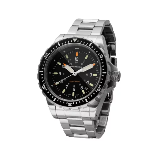 Reloj Marathon Watches plateado para hombre con correa de acero Jumbo Diver's Quartz 46MM