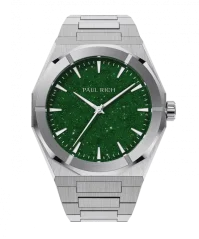 Męski srebrny zegarek Paul Rich ze stalowym paskiem Star Dust II - Silver / Green 43MM