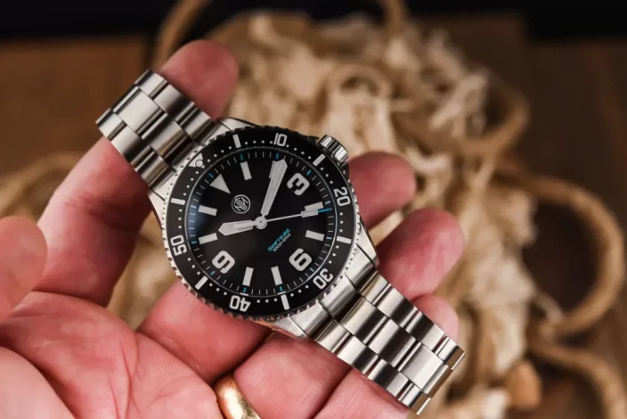 Relógio NTH Watches de prata para homem com pulseira de aço 2K1 Subs Swiftsure No Date - Black Automatic 43,7MM
