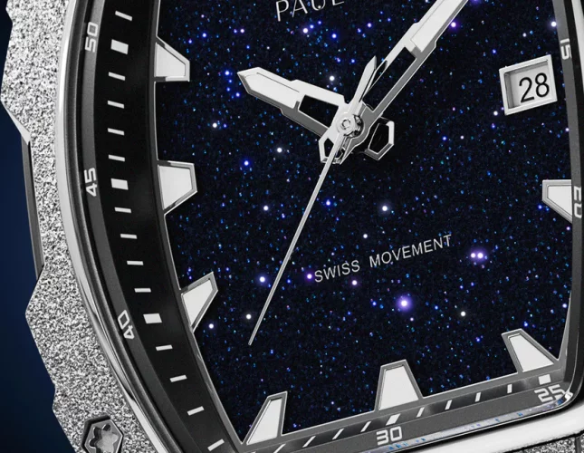 Relógio de homem Paul Rich Watch prateado com bracelete de borracha Frosted Astro Abyss - Silver 42,5MM