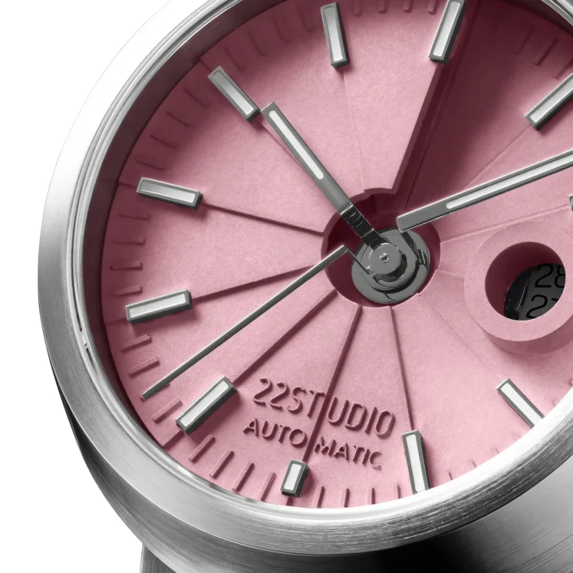 Strieborné pánske hodinky 22Designstudio Watches s ocelovým opaskom Concrete Sport Pink 45MM Automati