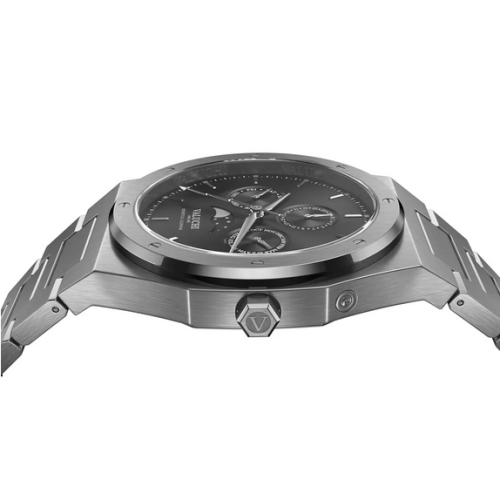 Relógio Valuchi Watches de prata para homem com pulseira de aço Lunar Calendar - Silver Black 40MM
