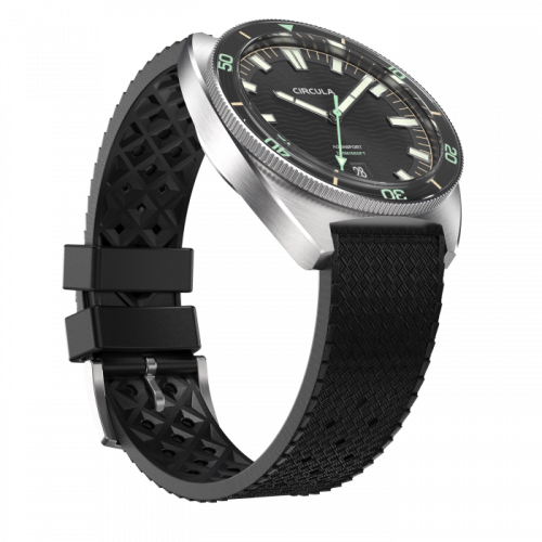 Męski srebrny zegarek Circula Watches z gumowym paskiem AquaSport II - Black 40MM Automatic