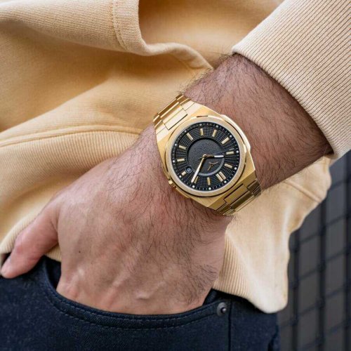 Zlaté pánske hodinky Zinvo Watches s oceľovým pásikom Rival - Gold 44MM