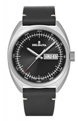 Męski srebrny zegarek Delbana Watches ze skórzanym paskiem Locarno Silver / Black 41,5MM