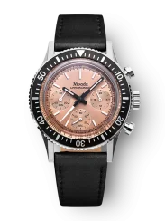 Relógio Nivada Grenchen pulseira de couro prateado para homens Chronoking Mecaquartz Salamon Black Leather 87043Q17 38MM