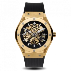 Men's gold Ralph Christian watch with a rubber band Prague Skeleton Deluxe - Gold Automatic 44MM