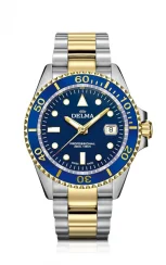 Montre Delma Watches pour homme de couleur argent avec bracelet en acier Commodore Silver / Gold Blue 43MM
