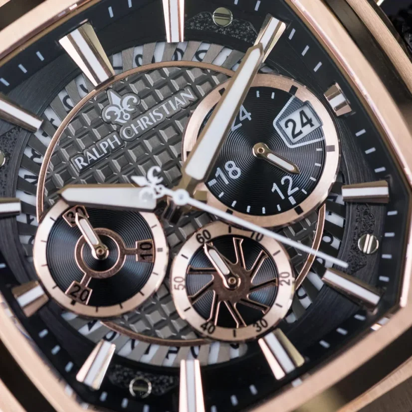 Zlaté pánské hodinky Ralph Christian s gumovým páskem The Equinox Chrono - Royal Dusk 47MM