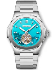 Relógio Waldhoff bracelete de aço prateado para homem Navigator Turquoise 40MM Automatic