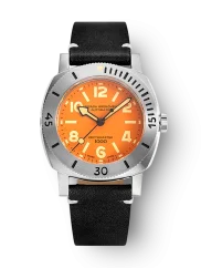 Men's silver Nivada Grenchen watch with leather strap Orange Depthmaster 14127A15 39MM Automatic