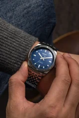 Montre Vulcain pour hommes en argent avec bracelet en acier Skindiver Nautique - Blue with White Lum - Beads of Rice 44,5MM Automatic
