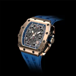Złoty zegarek męski Tsar Bomba Watch z gumką TB8204Q - Gold / Blue 43,5MM