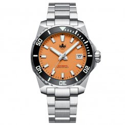 Ασημένιο ρολόι Phoibos Watches για άντρες με ιμάντα από χάλυβα Leviathan 200M - PY050G Orange Automatic 40MM