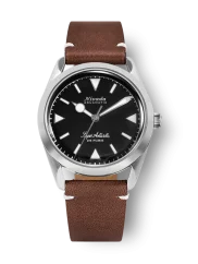 Men's silver Nivada Grenchen watch with leather strap Super Antarctic 32025A02 38MM Automatic