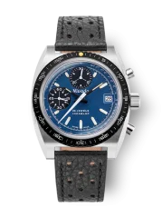 Men's silver Nivada Grenchen watch with leather strap CHRONOSPORT Blue 77003A10 38MM Automatic