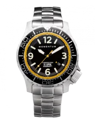 Stříbrné pánské hodinky Momentum s ocelovým páskem Torpedo Blast Eclipse Solar Yellow 44MM