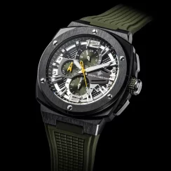 Černé pánské hodinky Ralph Christian s gumovým páskem The Entourage Chrono - Combat Green 45MM