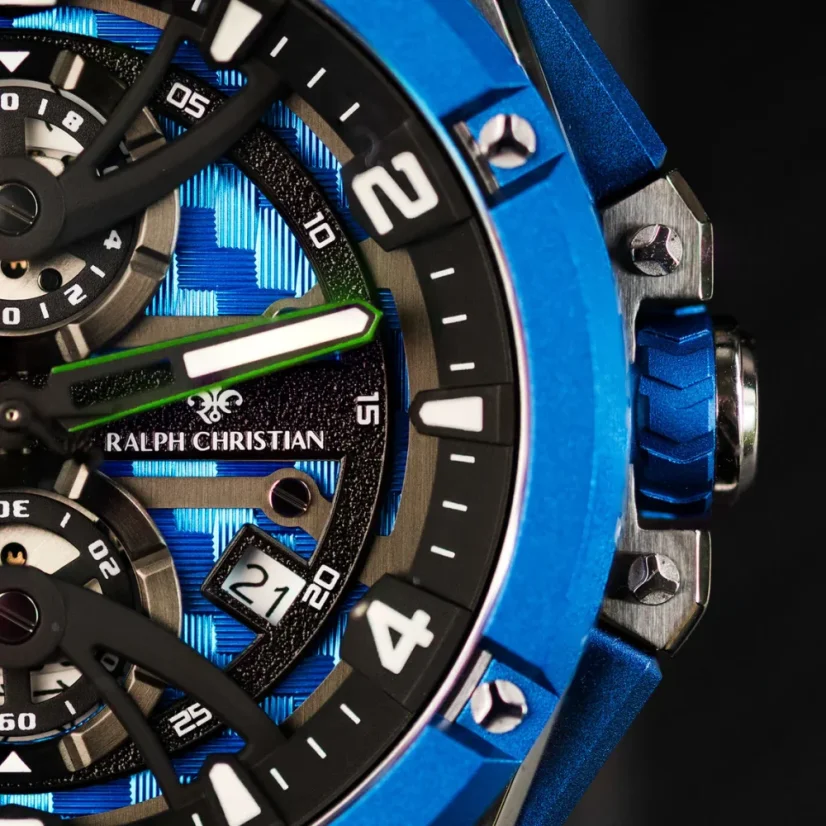 Stříbrné pánské hodinky Ralph Christian s gumovým páskem The Apex Chrono - Celestial Blue 46MM