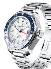 Relógio Waldhoff bracelete de aço prateado para homem Atlas GMT Arctic 41MM Automatic