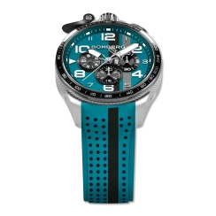 Stříbrné pánské hodinky Bomberg s gumovým páskem RACING 4.9 Blue 45MM