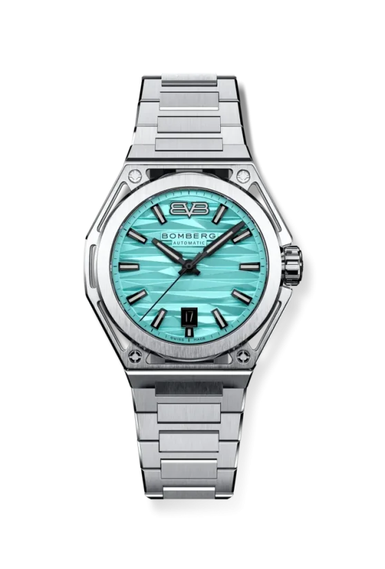 Men's silver Bomberg Watch with steel strap EDGE CYAN 43MM Automatic