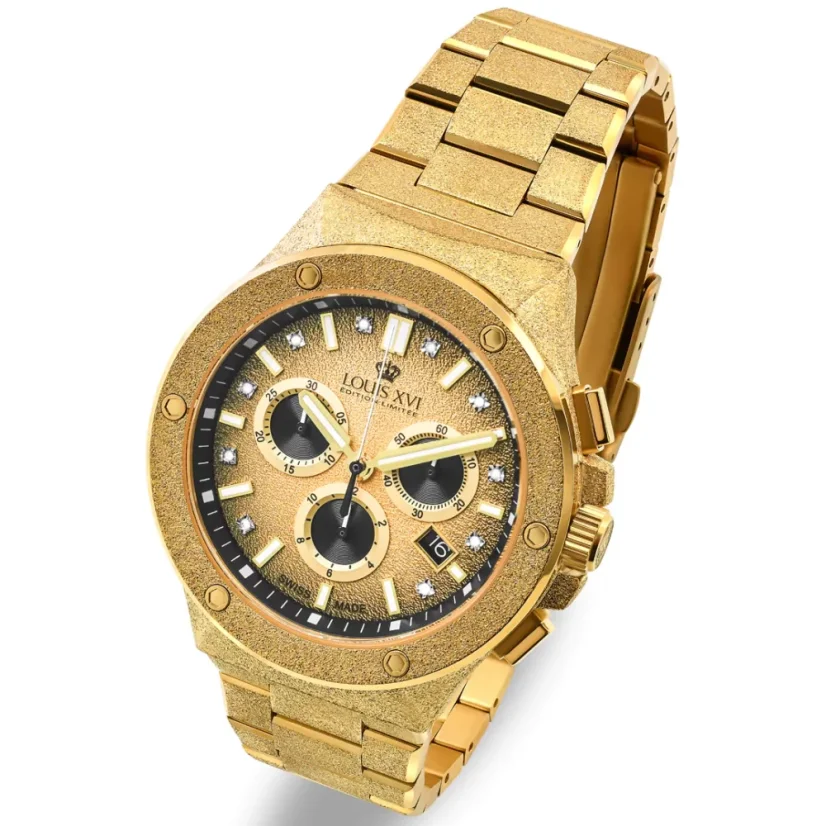 Men's gold Louis XVI watch with steel strap Frosted Le Monarque 1213 - Gold 42MM