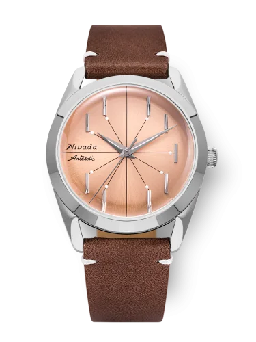 Męski srebrny zegarek Nivada Grenchen ze skórzanym paskiem Antarctic Spider 32050A16 38MM Automatic
